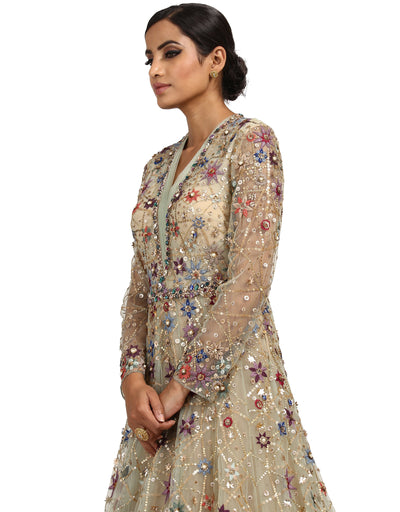 Embellished Ombre Anarkali - Aqua