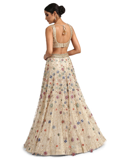 Handcrafted Lehenga with Sequin Blouse- Ivory