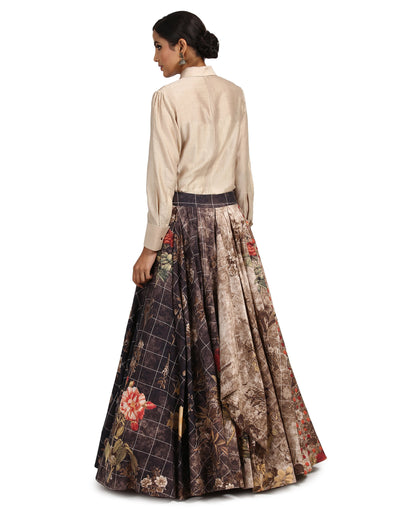 Draped Lehenga with Shirt- Beige