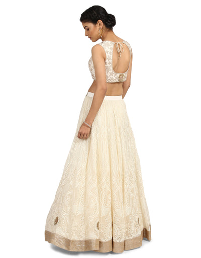 Embroidered Lehenga Saree Set- Ivory
