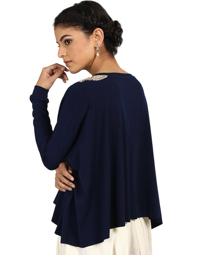 T-Shirt with Embroidered Epaulets- Navy