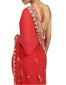 Embroidered Saree with Star & Floral Graphics- Coral Pink