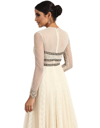 Long Kurta Set with Star Embroidered Dupatta- Ivory