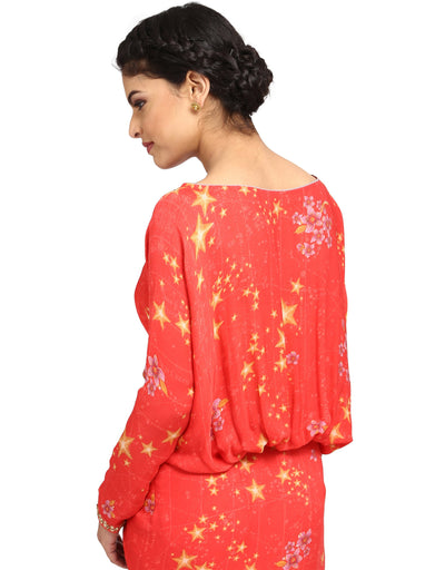 Georgette Draped Dress- Coral Pink