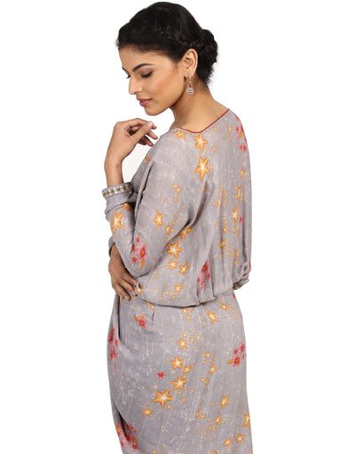 Georgette Draped Dress- Grey