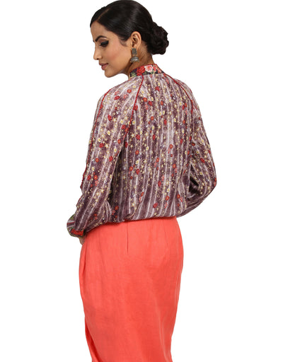 Varsity Style Jacket Top- Aubergine