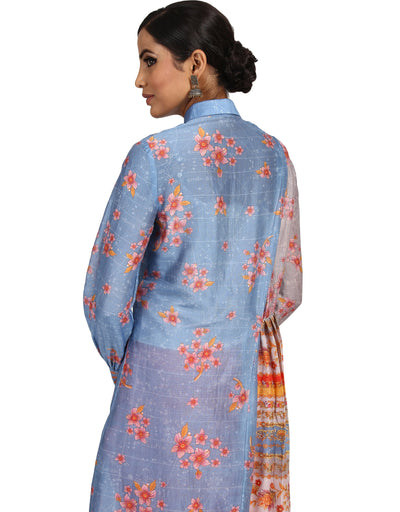 Color Block Shirt Dress- Blue