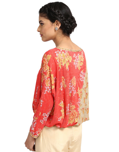 Draped T-Shirt with Bateau Neckline- Coral Pink