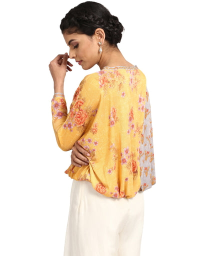 Draped T-Shirt with Bateau Neckline- Yellow