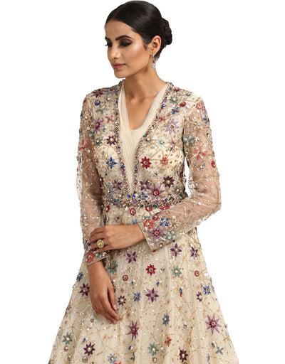 Embellished Ombre Anarkali - Ivory