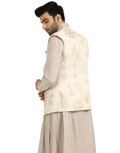 Overlap Printed Nehru Jacket- Jade