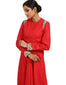 Draped Long Kurta Set with Asymmetric Drape- Red