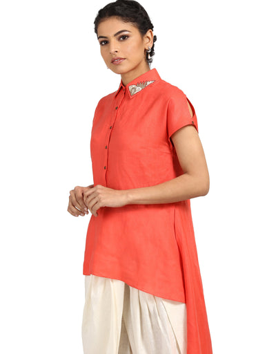 Asymmetric Shirt-Top with an Embroidered Collar