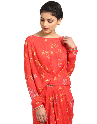 Georgette Draped Dress- Coral Pink