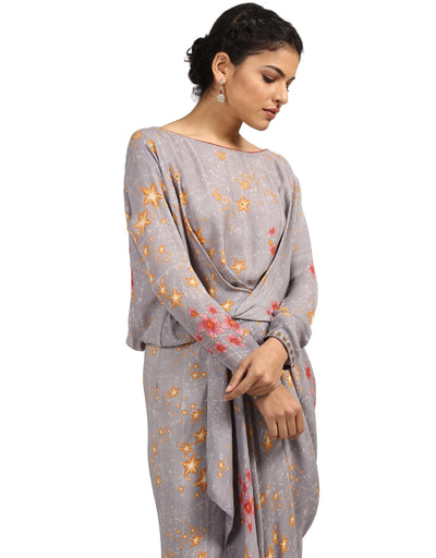 Georgette Draped Dress- Grey