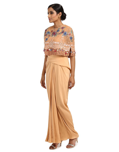 Embroidered Lace Cape- Peach