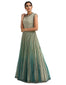 Tulle Kalidar Kurta with Churidar- Aqua To Teal