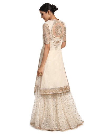 Embroidered Kurta Set with Sharara- Ivory