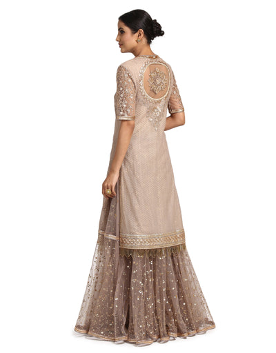 Embroidered Kurta Set with Sharara- Grey