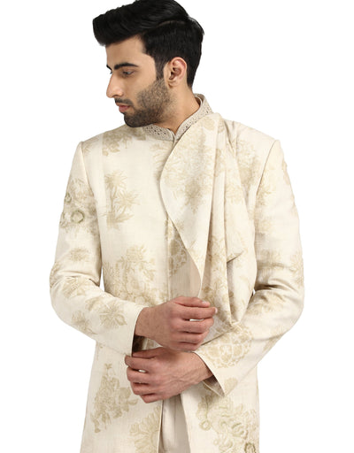 Single Drape Sherwani Set- Jade