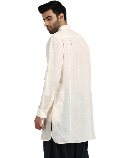 Double Pocketed Short Kurta- Ivory