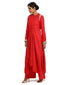 Draped Long Kurta Set with Asymmetric Drape- Red