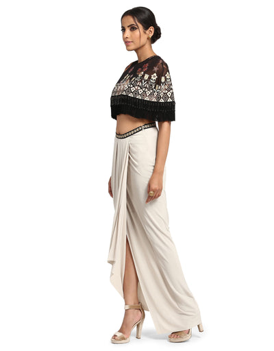 Wrap Style Draped Skirt- Ivory