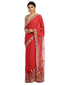 Embroidered Saree with Star & Floral Graphics- Coral Pink