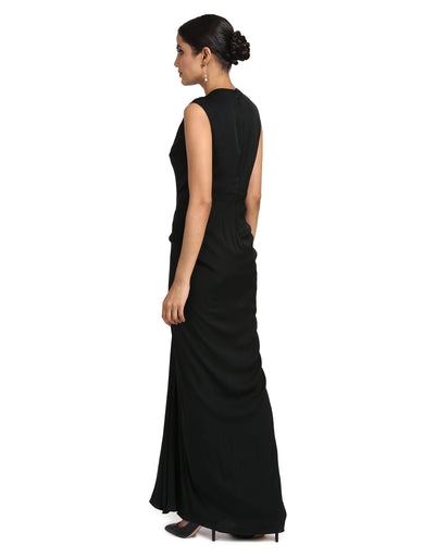Georgette Drape Dress- Black