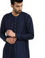 Asymmetric Kurta Set with Centre Drape- Navy