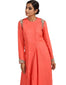 Draped Long Kurta Set with Asymmetric Drape- Coral Pink