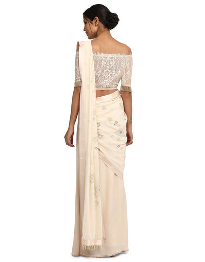 Star Embroidered Saree- Ivory