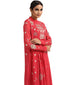 Graphic Embroidered Kurta Set with Dhoti Pants- Coral Pink