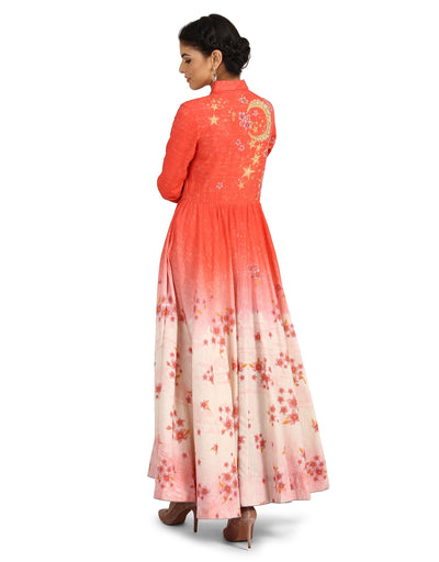 Long Dress with Shirt Detail- Coral Pink