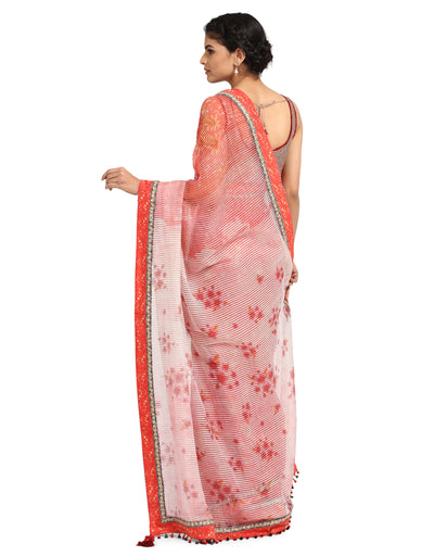Galaxy Print Saree- Coral Pink