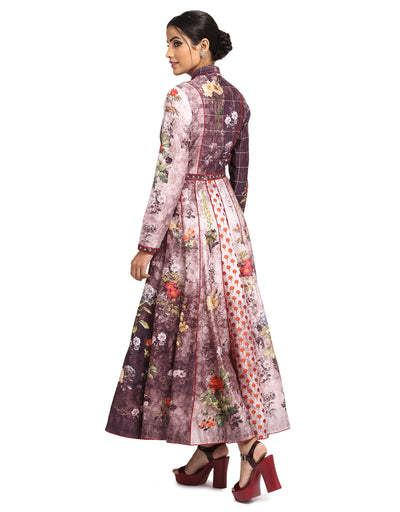 Double Breasted Anarkali with Churidar- Aubergine