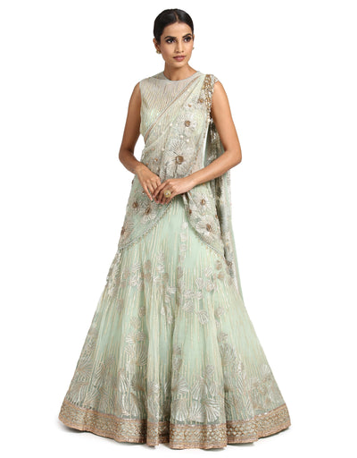 Lehenga Saree- Aqua