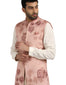 Sherwani Set with Embroidered Print - Salmon