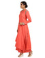 Draped Long Kurta Set with Asymmetric Drape- Coral Pink