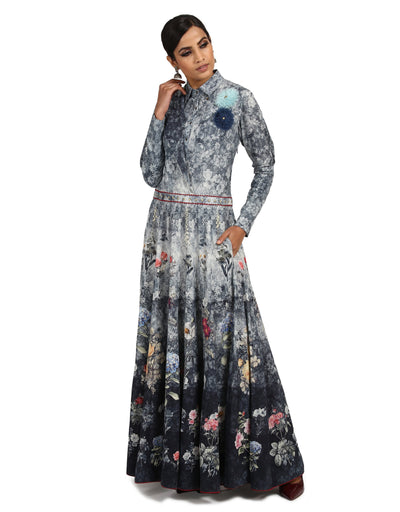 Double Breasted Anarkali with Churidar- Teal