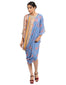 Draped Dress with Mural Print- Blue