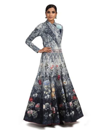 Double Breasted Anarkali with Churidar- Teal