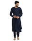 Asymmetric Kurta Set with Centre Drape- Navy