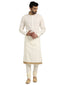 Classic Kurta Set with Embroidered Collar- Ivory