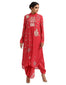 Graphic Embroidered Kurta Set with Dhoti Pants- Coral Pink