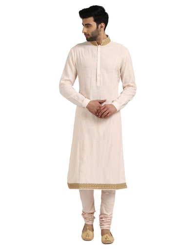Classic Kurta Set with Embroidered Collar- Light Pink