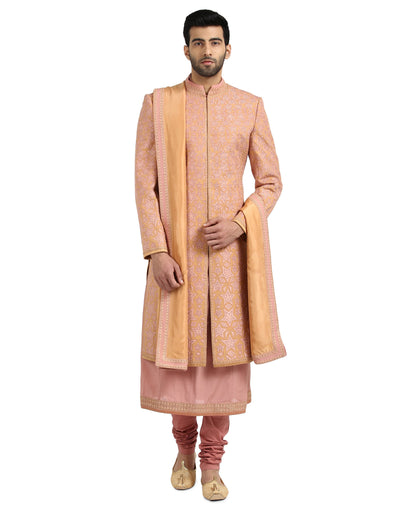 Classic Sherwani Set with Centre Front Slit- Light Pink