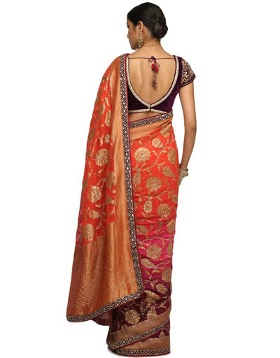 Ombre Brocade Saree- Rust to Purple