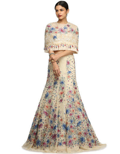 Embroidered Lace Cape- Ivory