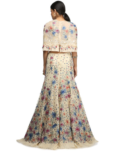 Embroidered Lace Cape- Ivory